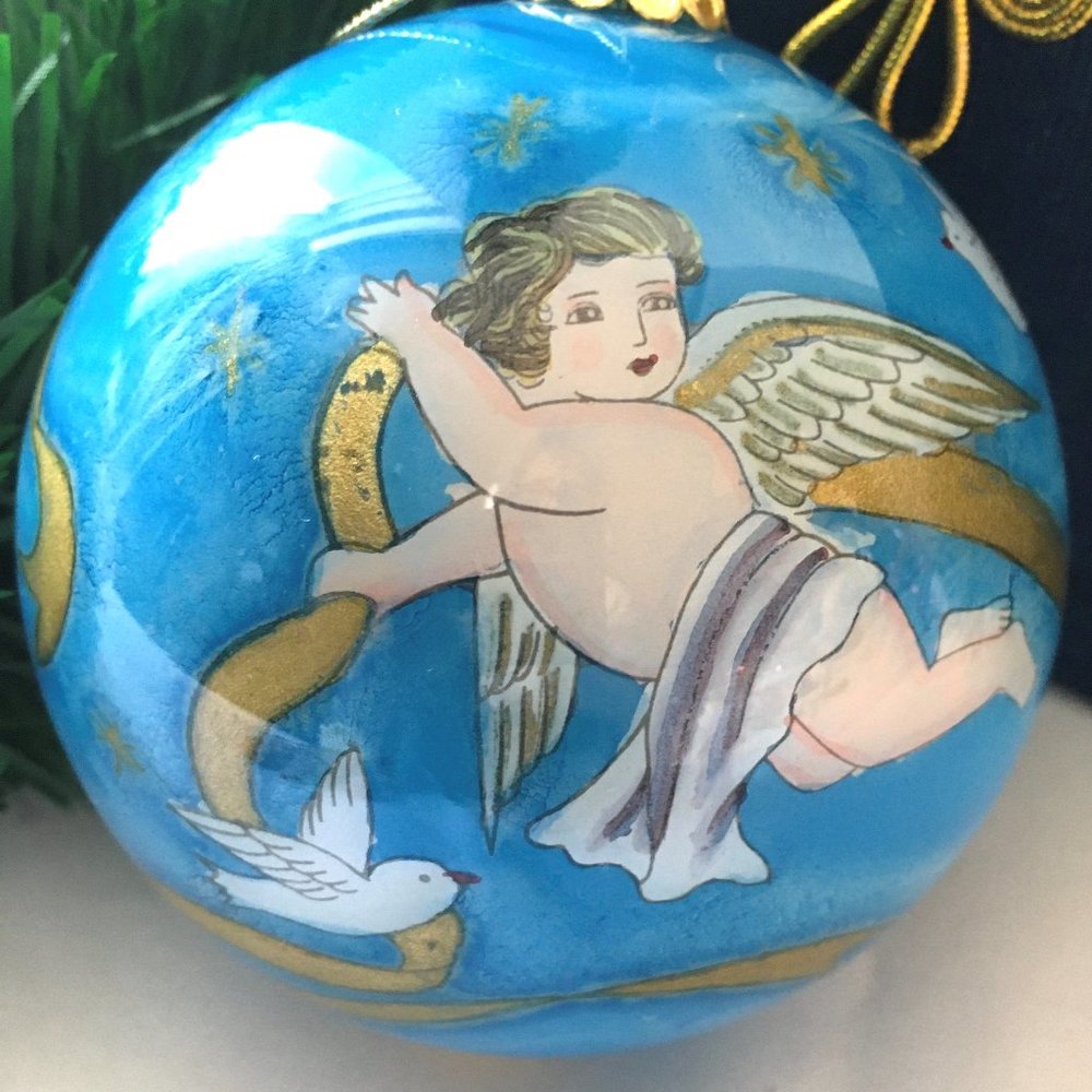 ANGEL Hand Painted Li Bien Christmas Blown Glass  Ornament 2001 VTG